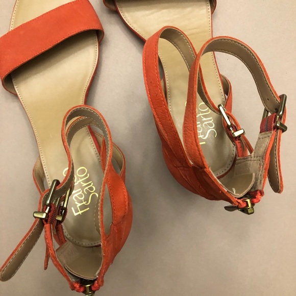 🏷SOLD Franco Sarto NWOT Orange Suede Danissa Ankle Buckle Wedge Sandal 9.5 - Picture 5 of 12